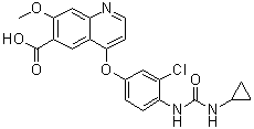 structure of CAS# 417717-21-6, 4-[3-Chloro-4-[[(cyclopropylamino)carbonyl]amino]phenoxy]-7-methoxy-6-quinolinecarboxylic acid