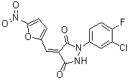 structure of CAS# 423148-78-1, 1-(3-Chloro-4-fluorophenyl)-4-[(5-nitro-2-furanyl)methylene]-3,5-pyrazolidinedione;PYZD 4409