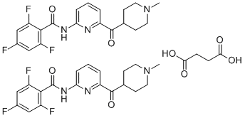 structure of CAS# 439239-92-6, Lasmiditan succinate;Butanedioic acid;2,4,6-trifluoro-N-[6-(1-methylpiperidine-4-carbonyl)pyridin-2-yl]benzamide