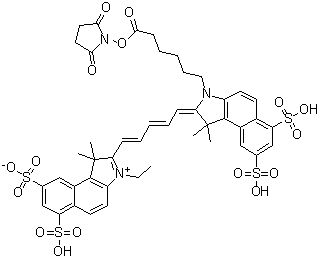 结构式 CAS# 442912-55-2, 2-[5-[3-[6-[(2,5-二氧代-1-吡咯烷基)氧基]-6-氧代己基]-1,3-二氢-1,1-二甲基-6,8-二磺基-2H-苯并[e]吲哚-2-亚基]-1,3-戊二烯基]-3-乙基-1,1-二甲基-6,8-二磺基-1H-苯并[e]吲哚鎓内盐