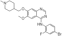 structure of CAS# 443913-73-3, Vandetanib ;4-(4-Bromo-2-fluoroanilino)-6-methoxy-7-[(1-methylpiperidin-4-yl)methoxy]quinazoline