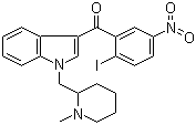 structure of CAS# 444912-48-5, (R,S)-AM 1241;(R,S)-3-(2-Iodo-5-nitrobenzoyl)-1-(1-methyl-2-piperidinylmethyl)-1H-indole