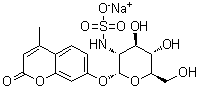 structure of CAS# 460085-45-4, 7-[[2-Deoxy-2-(sulfoamino)-alpha-D-glucopyranosyl]oxy]-4-methyl-2H-1-benzopyran-2-one monosodium salt