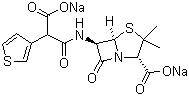 structure of CAS# 4697-14-7, Ticarcillin disodium salt;Ticarcillin sodium; (2S,5R,6R)-6-[[(2R)-Carboxy-3-thienylacetyl]amino]-3,3-dimethyl-7-oxo-4-thia-1-azabicyclo[3.2.0]heptane-2-carboxylic acid disodium salt; Timentin sodium
