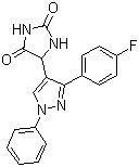 structure of CAS# 484049-04-9, 5-(3-(4-Fluorophenyl)-1-phenyl-1H-pyrazol-4-yl)imidazolidine-2,4-dione
