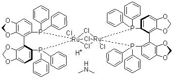 三(mu-氯)双[(S)-(-)-5,5'-双(二苯基膦)-4,4'-联-1,3-苯并二恶茂]二氯化二钌二甲基铵盐分子结构 (CAS 488809-34-3)