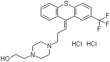 structure of CAS# 51529-01-2, Flupenthixol dihydrochloride;cis-(Z)-Flupenthixol dihydrochloride; (Z)-4-[3-[2-(Trifluoromethyl)-9H-thioxanthen-9-ylidene]propyl]-1-piperazineethanol dihydrochloride
