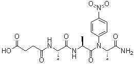 structure of CAS# 52299-14-6, N-(3-Carboxy-1-oxopropyl)-L-alanyl-L-alanyl-N-(4-nitrophenyl)-L-alaninamide;Succinyl-L-alanyl-L-alanyl-L-alanine 4-nitroanilide; Succinyl-L-alanyl-L-alanyl-L-alanine p-nitroanilide; Succinyl-L-alanyl-L-alanyl-L-alanyl p-nitroanilide; Succinyl-L-trialanine p-nitroanilide
