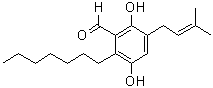 structure of CAS# 523-73-9, Flavoglaucine;2-Heptyl-3,6-dihydroxy-5-(3-methyl-2-buten-1-yl)benzaldehyde