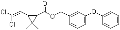 结构式 CAS# 52645-53-1, 氯菊酯; 二氯苯醚菊酯; 3-苯氧基苄基 (RS)-3-(2,2-二氯乙烯基)-2,2-二甲基环丙烷羧酸酯