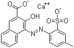 structure of CAS# 5281-04-9, Pigment Red 57:1;3-Hydroxy-4-[(4-methyl-2-sulfophenyl)azo]-2-naphthalenecarboxylic acid calcium salt (1:1); Brilliant Carmine 6B; Brilliant Carmine 6BN; Brilliant Carmine 6BY; C.I. 15850; Lithol Rubine B; Pigment Red 57-1