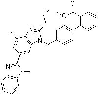 structure of CAS# 528560-93-2, Telmisartan methyl ester;4'-[(1,4'-Dimethyl-2'-propyl[2,6'-bi-1H-benzimidazole]-1'-yl)methyl]-1,1'-biphenyl-2-carboxylic acid methyl ester