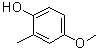 structure of CAS# 5307-05-1, 4-Methoxy-2-methylphenol;2-Methyl-4-methoxyphenol; 4-Methoxy-6-methylphenol; 4-Methoxy-o-cresol; m-Methyl-p-hydroxyanisole