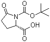 structure of CAS# 53100-44-0, N-Boc-L-pyroglutamic acid;(2S)-5-Oxo-1,2-pyrrolidinedicarboxylic acid 1-(tert-butyl) ester; N-tert-Butoxycarbonyl-L-pyroglutamic acid