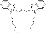 结构式 CAS# 53213-82-4, 3,3'-二己基氧杂羰花青碘化物; 3-己基-2-[3-(3-己基-3H-苯并恶唑-2-亚基)丙-1-烯基]苯并恶唑鎓碘化物