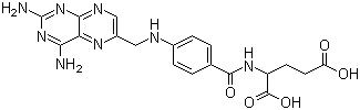 结构式 CAS# 54-62-6, 氨基蝶呤; 氨喋呤; 4-氨基叶酸; N-[4-[[(2,4-二氨基-6-蝶啶)甲基]氨基]苯甲酰]-L-谷氨酸