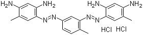 structure of CAS# 5421-66-9, Basic Brown 4;C.I. 21010; Bismarck Brown R; 2,4-Bis(2,4-diamino-5-methyl-1-benzenazo)toluene dihydrochloride