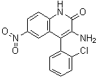 结构式 CAS# 55198-89-5, 3-氨基-4-(2-氯苯基)-6-硝基-2(1H)-喹啉酮