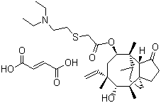 structure of CAS# 55297-96-6, Tiamulin fumarate;[[2-(Diethylamino)ethyl]thio]-acetic acid 6-ethenyldecahydro-5-hydroxy-4,6,9,10-tetramethyl-1-oxo-3a,9-propano-3aH-cyclopentacycloocten-8-yl ester (E)-2-butenedioate