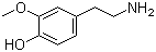 结构式 CAS# 554-52-9, 4-羟基-3-甲氧基苯乙胺; 4-(2-氨基乙基)-2-甲氧基苯酚