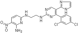 结构式 CAS# 556813-39-9, N6-[2-[[4-(2,4-二氯苯基)-5-(1H-咪唑-2-基)-2-嘧啶基]氨基]乙基]-3-硝基-2,6-吡啶二胺
