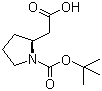 结构式 CAS# 56502-01-3, Boc-L-beta-高脯氨酸; 2-[(2S)-(1-叔丁氧羰基)吡咯烷-2-基]乙酸