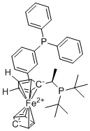 结构式 CAS# 565184-30-7, (R)-1-[(R)-1-(二-叔-丁基膦基)乙基]-2-[2-(二苯基膦基)苯基]二茂铁
