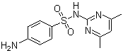 structure of CAS# 57-68-1, Sulfamethazine;2-(p-Aminobenzenesulfonamido)-4,6-dimethylpyrimidine; 2-Sulfanilamido-4,6-dimethylpyrimidine; N1-(4,6-Dimethyl-2-pyrimidinyl)sulfanilamide; Sulfadimezine; Sulfadimidine