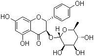 structure of CAS# 572-31-6, Engeletin;Engelitin; (+)-(2R,3R)-Dihydrokaempferol 3-O-alpha-L-rhamnoside; Dihydrokaempferol 3-O-alpha-L-rhamnopyranoside; Dihydrokaempferol 3-rhamnoside; (2R,3R)-5,7-Dihydroxy-2-(4-hydroxyphenyl)-4-oxo-3,4-dihydro-2H-chromen-3-yl 6-deoxy-alpha-L-mannopyranoside