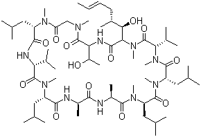 结构式 CAS# 59787-61-0, 环孢菌素 C; 环[L-丙氨酰-D-丙氨酰-N-甲基-L-亮氨酰-N-甲基-L-亮氨酰-N-甲基-L-缬氨酰-3-羟基-N,4-二甲基-L-2-氨基-6-辛烯酰-L-苏氨酰-N-甲基甘氨酰-N-甲基-L-亮氨酰-L-缬氨酰-N-甲基-L-亮氨酰]
