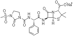 structure of CAS# 59798-30-0, Mezlocillin sodium;3,3-Dimethyl-6-[[2-[(3-methylsulfonyl-2-oxo-imidazolidin-1-yl)carbonylamino]-2-phenyl-acetyl]amino]-7-oxo-4-thia-1-azabicyclo[3.2.0]heptane-2-carboxylic acid sodium salt