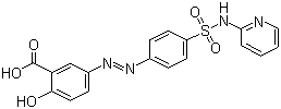 structure of CAS# 599-79-1, Salicylazosulfapyridine;2-Hydroxy-5-[[4-[(2-pyridinylamino)sulfonyl]phenyl]azo]benzoic acid; 5-(p-(2-pyridylsulfamoyl)phenylazo)salicylic acid; Salazosulfapyridine; Sulfasalazine