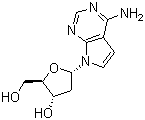结构式 CAS# 60129-59-1, 2'-脱氧杀结核菌素; 4-氨基-7-(2-脱氧-beta-D-赤式-呋喃戊糖基)-7H-吡咯并[2,3-d]嘧啶