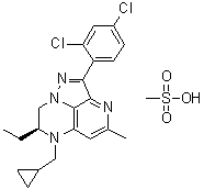 structure of CAS# 603151-83-3, (7S)-6-(Cyclopropylmethyl)-2-(2,4-dichlorophenyl)-7-ethyl-7,8-dihydro-4-methyl-6H-1,3,6,8a-tetraazaacenaphthylene methanesulfonate (1:1);NBI 35965