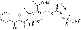 结构式 CAS# 61270-78-8, 头孢尼西钠; (6R,7R)-7-[(2R)-2-羟基苯乙酰胺]-8-氧代-3-[[[1-磺酸甲基-1H-四唑-5-基]硫代]甲基]-5-硫杂-1-氮杂双环[4.2.0]辛-2-烯-2-羧酸二钠盐
