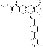 structure of CAS# 618385-01-6, Vorapaxar;[(1R,3aR,4aR,6R,8aR,9S,9aS)-9-[(1E)-2-[5-(3-Fluorophenyl)-2-pyridinyl]ethenyl]dodecahydro-1-methyl-3-oxonaphtho[2,3-c]furan-6-yl]-carbamic acid ethyl ester