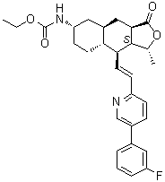 structure of CAS# 618385-10-7, [(1R,3aR,4aR,6S,8aR,9S,9aS)-9-[(1E)-2-[5-(3-Fluorophenyl)-2-pyridinyl]ethenyl]dodecahydro-1-methyl-3-oxonaphtho[2,3-c]furan-6-yl]carbamic acid ethyl ester