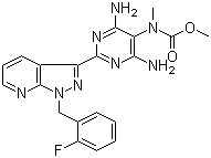 structure of CAS# 625115-55-1, Riociguat;N-[4,6-Diamino-2-[1-[(2-fluorophenyl)methyl]-1H-pyrazolo[3,4-b]pyridin-3-yl]-5-pyrimidinyl]-N-methylcarbamic acid methyl ester