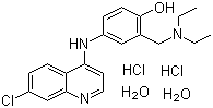 structure of CAS# 6398-98-7, Amodiaquin dihydrochloride dihydrate  ;4-([7-Chloro-4-quinolinyl]amino)-2-([diethylamino]methyl)phenol dihydrochloride dihydrate
