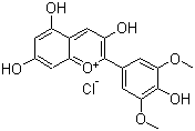 structure of CAS# 643-84-5, Enidin;Malvidin chloride; Malvidol; Malvinidin; Malvinidol chloride; Oenidin; Primulidin; Syringidin; Syringidin chloride; 3,4',5,7-Tetrahydroxy-3',5'-dimethoxy-2-phenylbenzopyrylium chloride; 3,4',5,7-Tetrahydroxy-3',5'-dimethoxyflavylium chloride