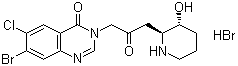 结构式 CAS# 64924-67-0, 氢溴酸卤夫酮; 氢溴酸常山酮; 氢溴酸溴氯哌喹酮; 7-溴-6-氯-3-[3-(3-羟基-2-哌啶基)-2-丙酮基]-4(3H)-喹唑啉酮氢溴酸盐