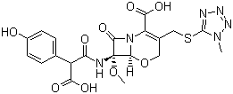 structure of CAS# 64952-97-2, Latamoxef;7-((Carboxy(4-hydroxyphenyl)acetyl)amino)-7-methoxy-(3-((1-methyl-1H-tetrazol-5-yl)thio)methyl)-8-oxo-5-oxa-1-azabicyclo[4.2.0]oct-2-ene-2-carboxylic acid