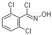 structure of CAS# 6579-27-7, 2,6-Dichloro-N-hydroxybenzenecarboximidoyl chloride;2,6-Dichlorobenzohydroxamoyl chloride; 2,6-Dichlorobenzenehydroximic acid chloride; 2,6-Dichlorobenzohydroxamoyl chloride; N-[(Chloro)(2,6-dichlorophenyl)methylene]hydroxyamine; alpha,2,6-Trichlorobenzaldoxime; alpha-Chloro-2,6-dichlorobenzaldoxime