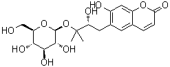 结构式 CAS# 65891-61-4, (R)-白花前胡醇 3'-O-beta-D-吡喃葡萄糖苷