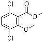 structure of CAS# 6597-78-0, 2-Methoxy-3,6-dichlorobenzoic acid methyl ester;Disugran; Methyl 2-methoxy-3,6-dichlorobenzoate; Methyl 3,6-dichloro-2-methoxybenzoate; Methyl 3,6-dichloro-o-anisate; Racusa; Racuza; Dicamba methyl ester; Dicamba-methyl
