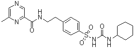 structure of CAS# 66375-96-0, N-[2-[4-[[[(Cyclohexylamino)carbonyl]amino]sulfonyl]phenyl]ethyl]-6-methylpyrazinecarboxamide
