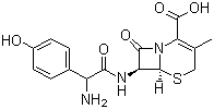 结构式 CAS# 66592-87-8, 头孢羟氨苄; (6R,7R)-3-甲基-7-[(R)-2-氨基-2-(4-羟基苯基)乙酰氨基]-8-氧代-5-硫杂-1-氮杂双环[4.2.0]辛-2-烯-2-甲酸