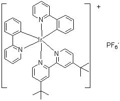 结构式 CAS# 676525-77-2, (4,4'-二-叔-丁基-2,2'-联吡啶)二[(2-吡啶基)苯基]铱六氟磷酸盐
