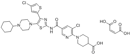 structure of CAS# 677007-74-8, Avatrombopag maleate;(Z)-but-2-enedioic acid;1-[3-chloro-5-[[4-(4-chlorothiophen-2-yl)-5-(4-cyclohexylpiperazin-1-yl)-1,3-thiazol-2-yl]carbamoyl]pyridin-2-yl]piperidine-4-carboxylic acid