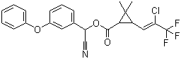 结构式 CAS# 68085-85-8, 氯氟氰菊酯; alpha-氰基-3-苯氧基苄基-3-(2-氯-3,3,3-三氟-1-丙烯基)-2,2-二甲基环丙烷羧酸酯